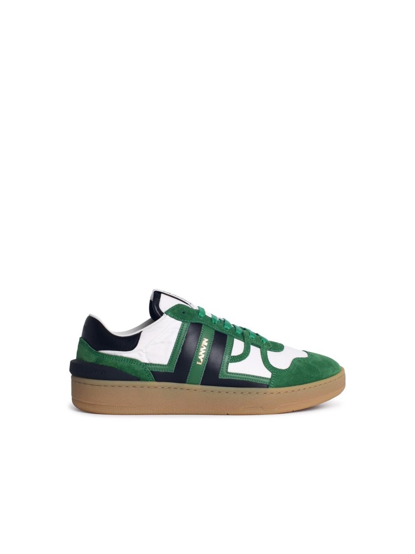 Shop Lanvin 'clay' Green Leather Blend Sneakers In Neutrals