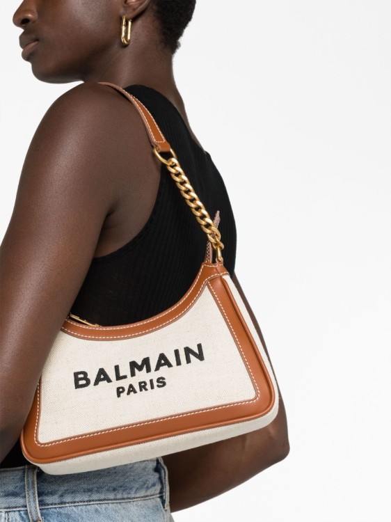 Shop Balmain B-army Logo-print Shoulder Bag In Neutrals