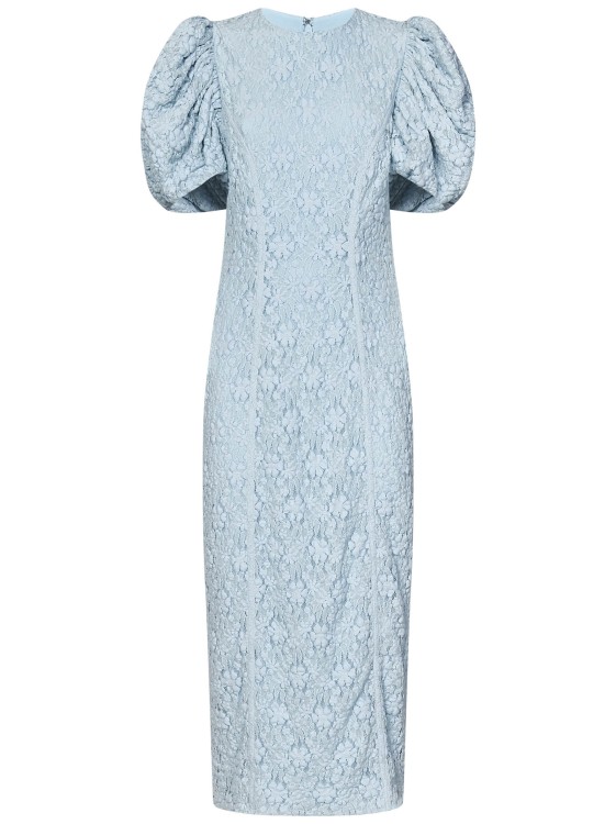Shop Rotate Birger Christensen Sky-blue Stretch Floral Lace Fitted Midi Dress