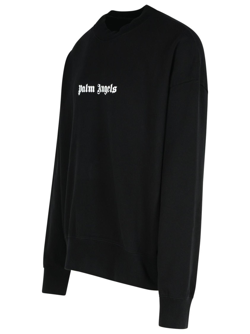 Palm Angels Black Cotton Crew Neck Sweatshirt With White Logo In Black