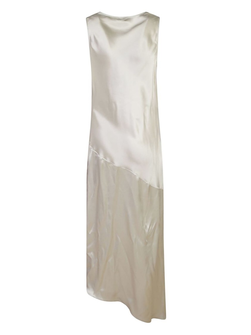 Magda Butrym Cowl Neck Silk Dress With Hem And Draping In Grey