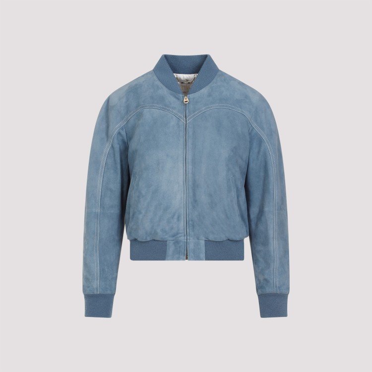 Chloé Blue Grizzled Suede Leather Jacket In Blue