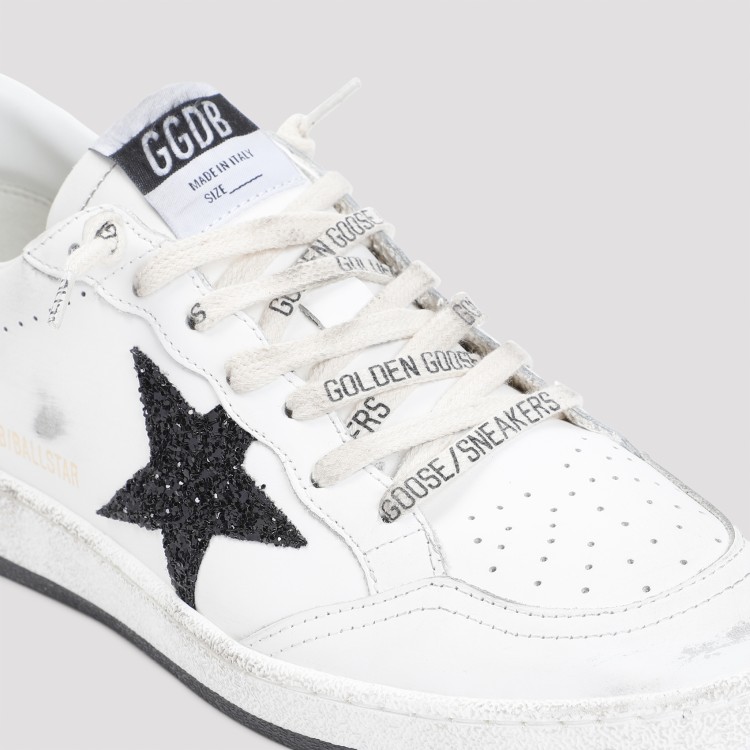 Golden Goose Ballstar Leather Upper And Toe Glitter Star And Heel Suede Spur Shoes In White