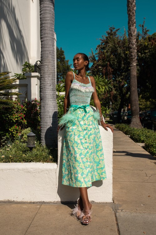 Shop Andreeva Mint Skirt With Feather Details In Green