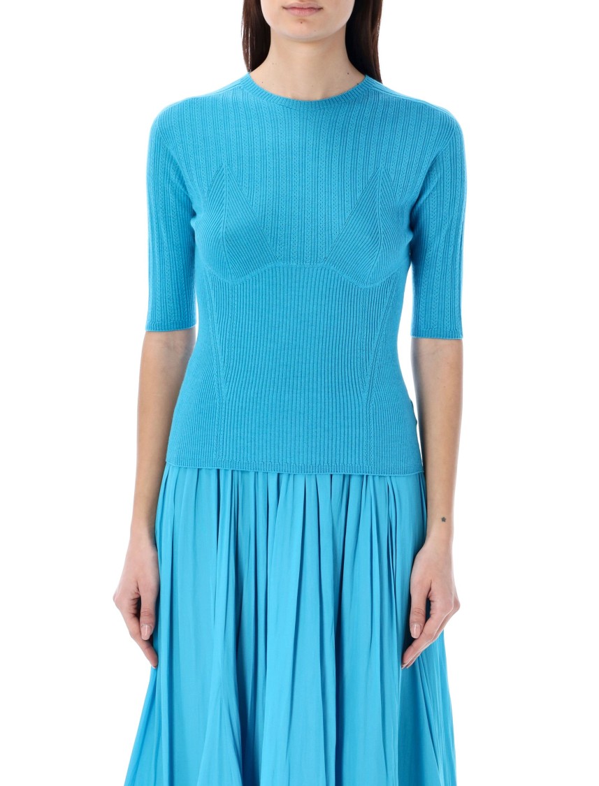 Shop Lanvin Knit Short Sleeves Sweater In Blue