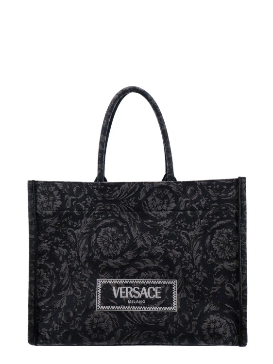 Shop Versace Jacquard Barocco Fabric Shoulder Bag In Black