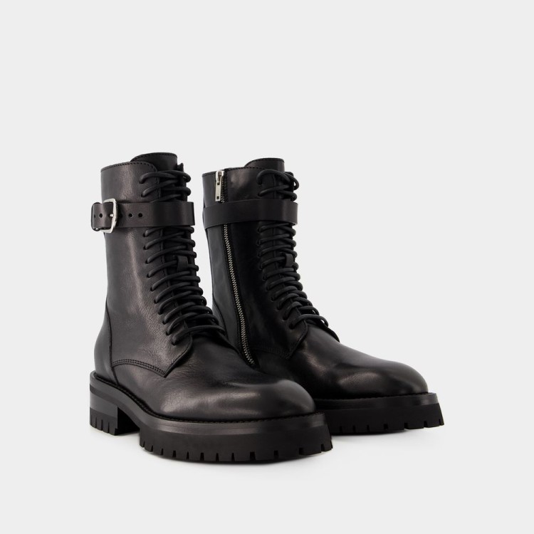 Shop Ann Demeulemeester Cisse Combat Boots - Leather - Black