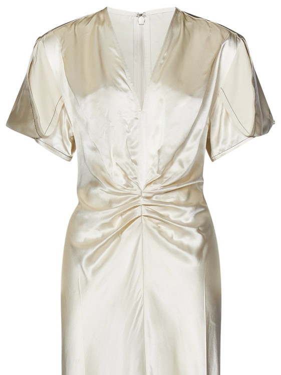 Shop Victoria Beckham Gathered V-neck Midi Dress In White