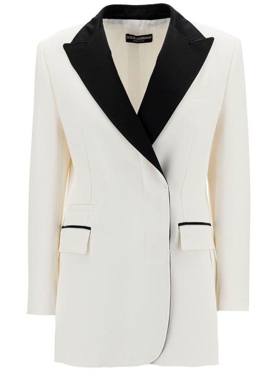 Dolce & Gabbana White Double-breasted Jacket With Peak Revers In Viscose Blend Woman In White
