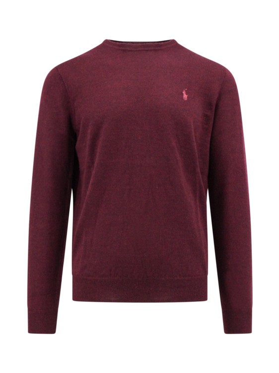 Shop Polo Ralph Lauren Wool Slim Fit Sweater With Logo Embroidery In Burgundy