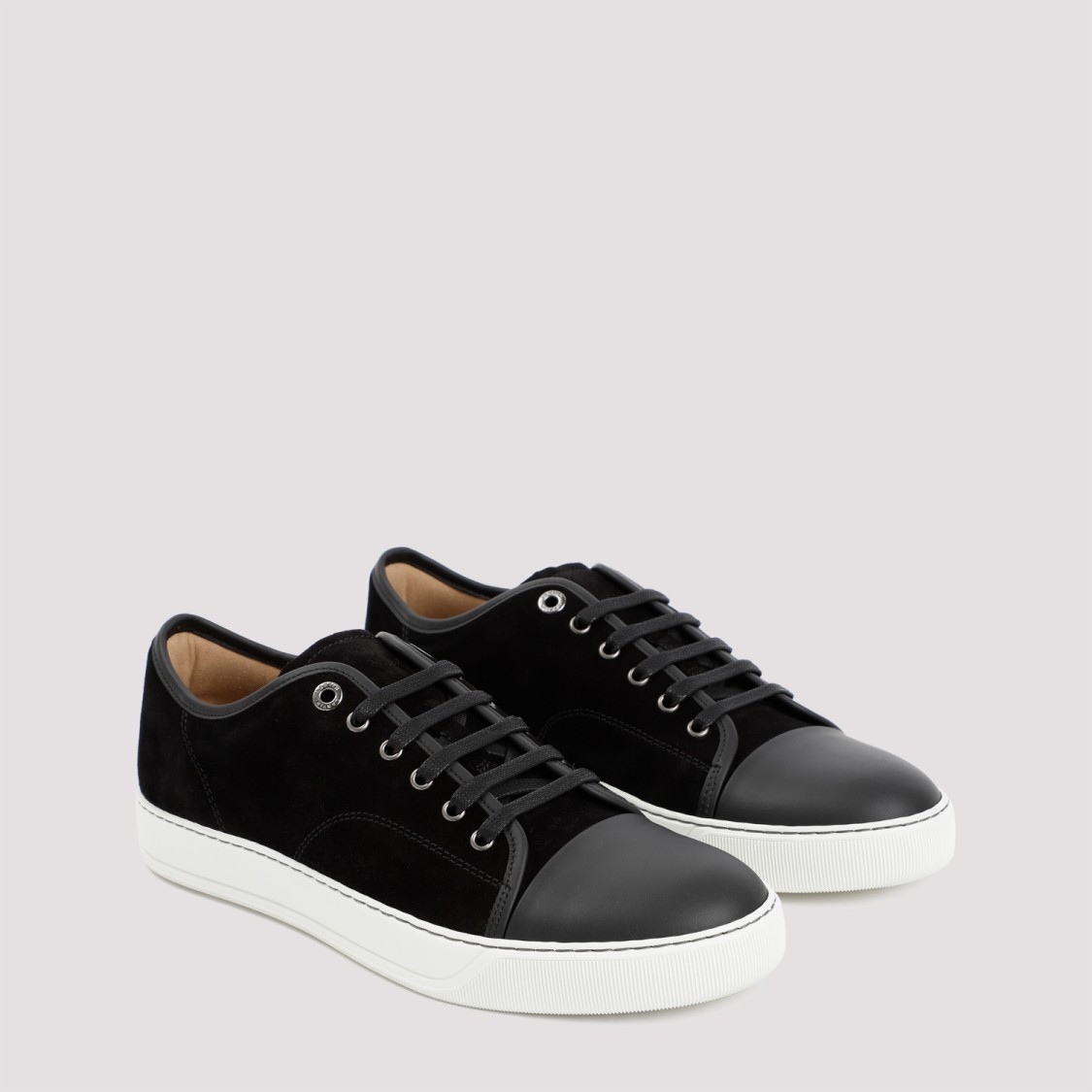 Shop Lanvin Suede And Nappa Captoe Low To Sneakers In Black