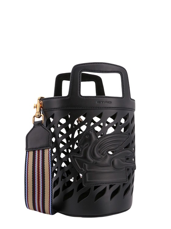Shop Etro Perforated Leather Bucket Bag With Shoulder Strap In Black