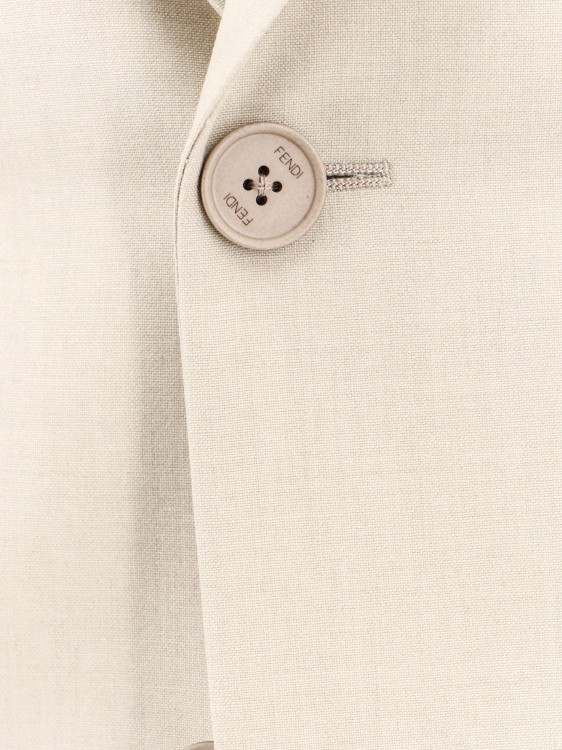 Shop Fendi Virgin Wool Blazer With Logoed Buttons In Neutrals
