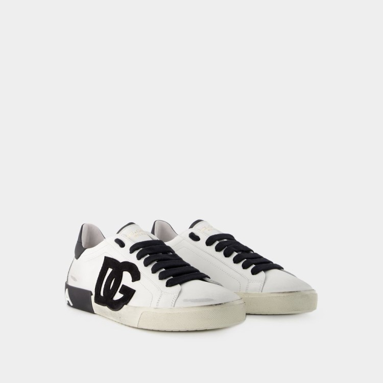 Shop Dolce & Gabbana Portofino Sneakers - Leather - Black/ White In Grey
