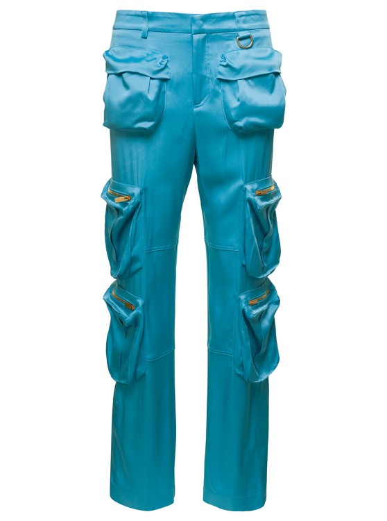 Shop Blumarine Light Blue Cargo Pants With Macro Patch Pockets In Satin