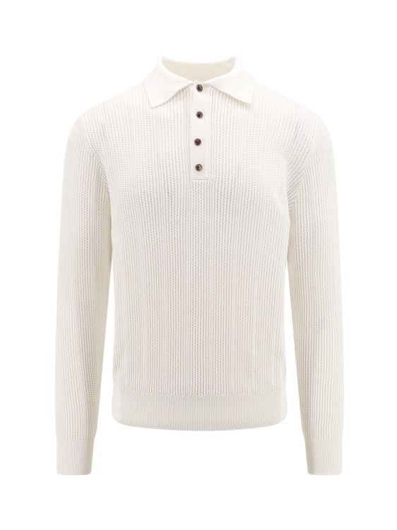 Shop Brunello Cucinelli Ribbed Cotton Polo Shirt In White