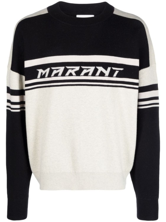 Shop Marant Intarsia Knit-logo Stripe-detail Jumper In White