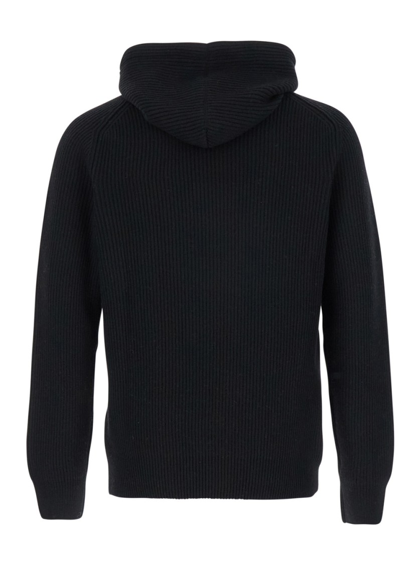 Shop La Fileria Ribbed Hoodie With Adjustable Drawstring In Black