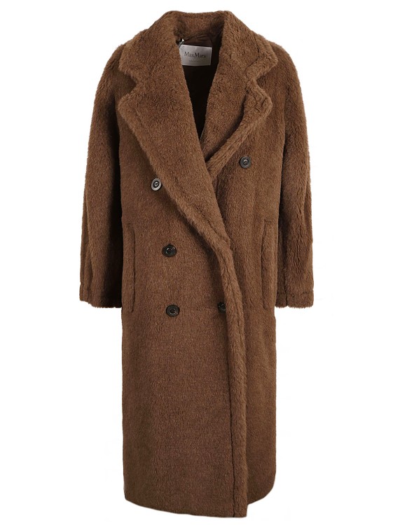 Shop Max Mara Double-breasted Faux-shearling Coat In Brown