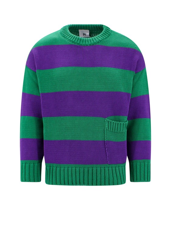 Shop Pt Torino Cotton Sweater With Striped Motif In Multicolor