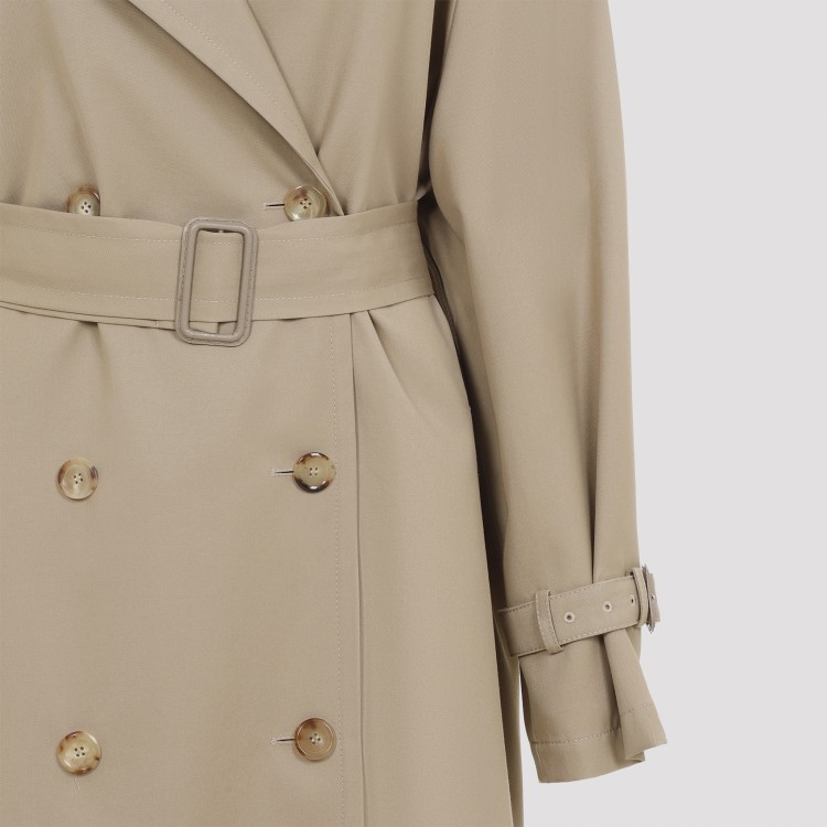 Moschino Cotton Blend Gabardine Long Trench Coat In Brown