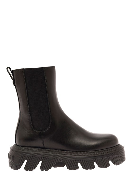 CASADEI GENERATION C' BLACK ANKLE BOOTS WITH CHUNKY PLATFORM AND LOGO DETAIL IN LEATHER