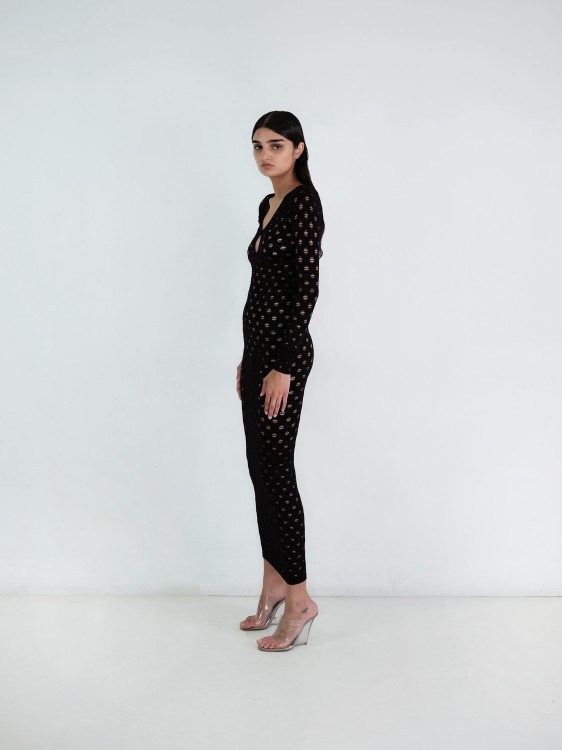 Shop Maisie Wilen Perforated Gown In Black