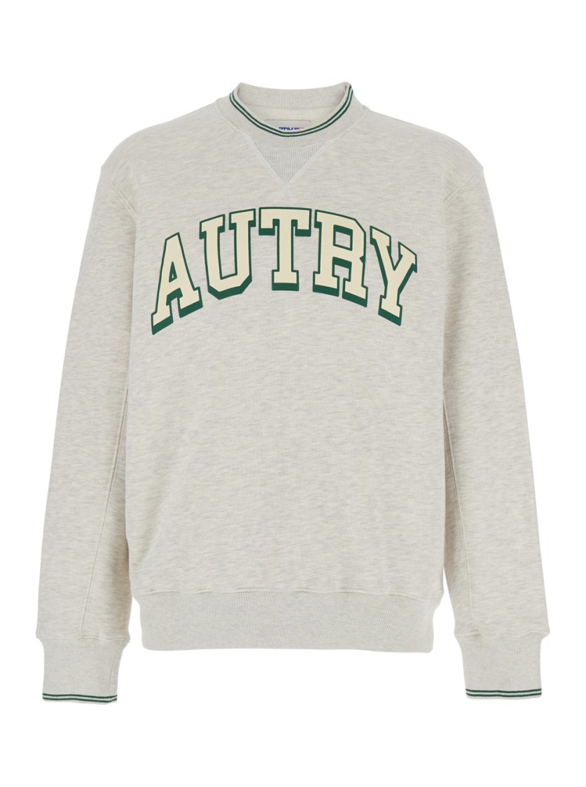 Shop Autry Grey Crewneck Sweatshirt With Logo Print In Jersey