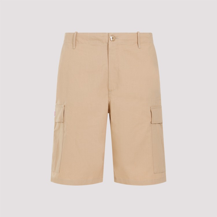Shop Kenzo Camel Cotton Workwear Shorts In Neutrals
