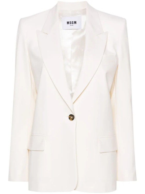 Msgm Single-breasted White Crepe Jacket