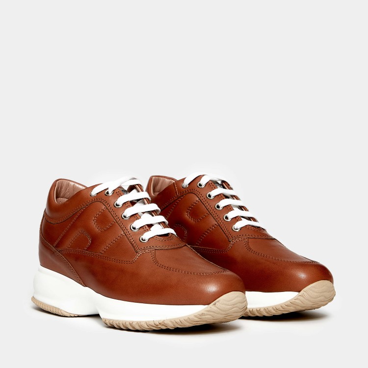 Shop Hogan Brown Interactive Leather Sneakers