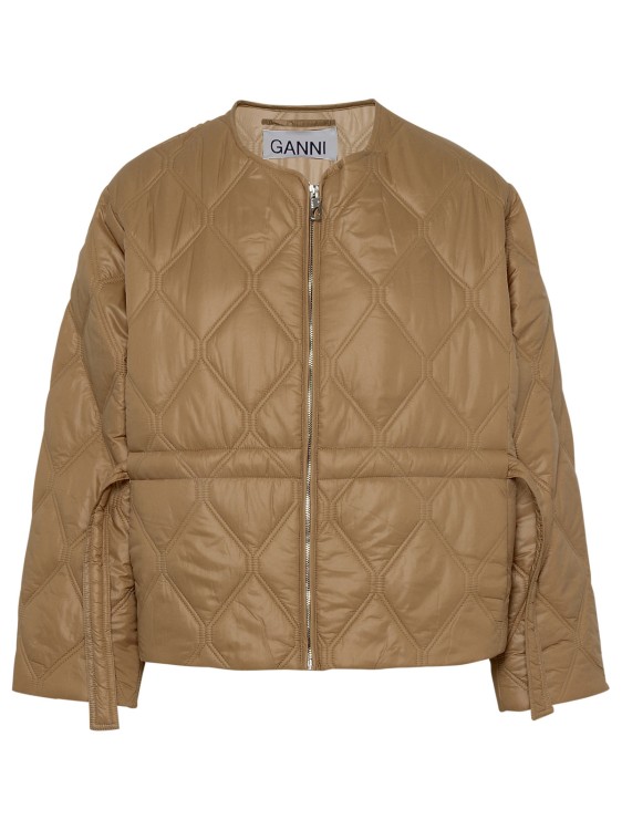 Shop Ganni Shiny Down Jacket In Brown