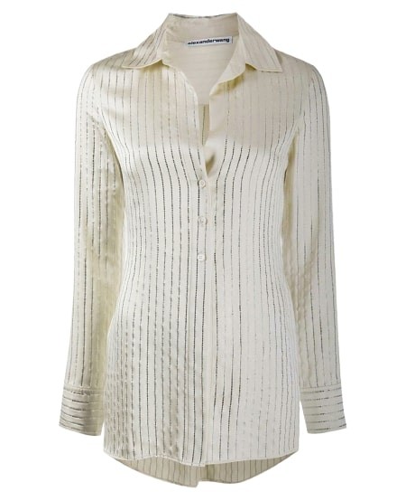 Alexander Wang Crystal Pinstripe Shirt In Silk Charmeuse In Grey