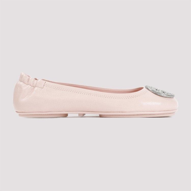 Shop Tory Burch Shell Pink Ovine Leather Minnie Pave Ballerina In Neutrals