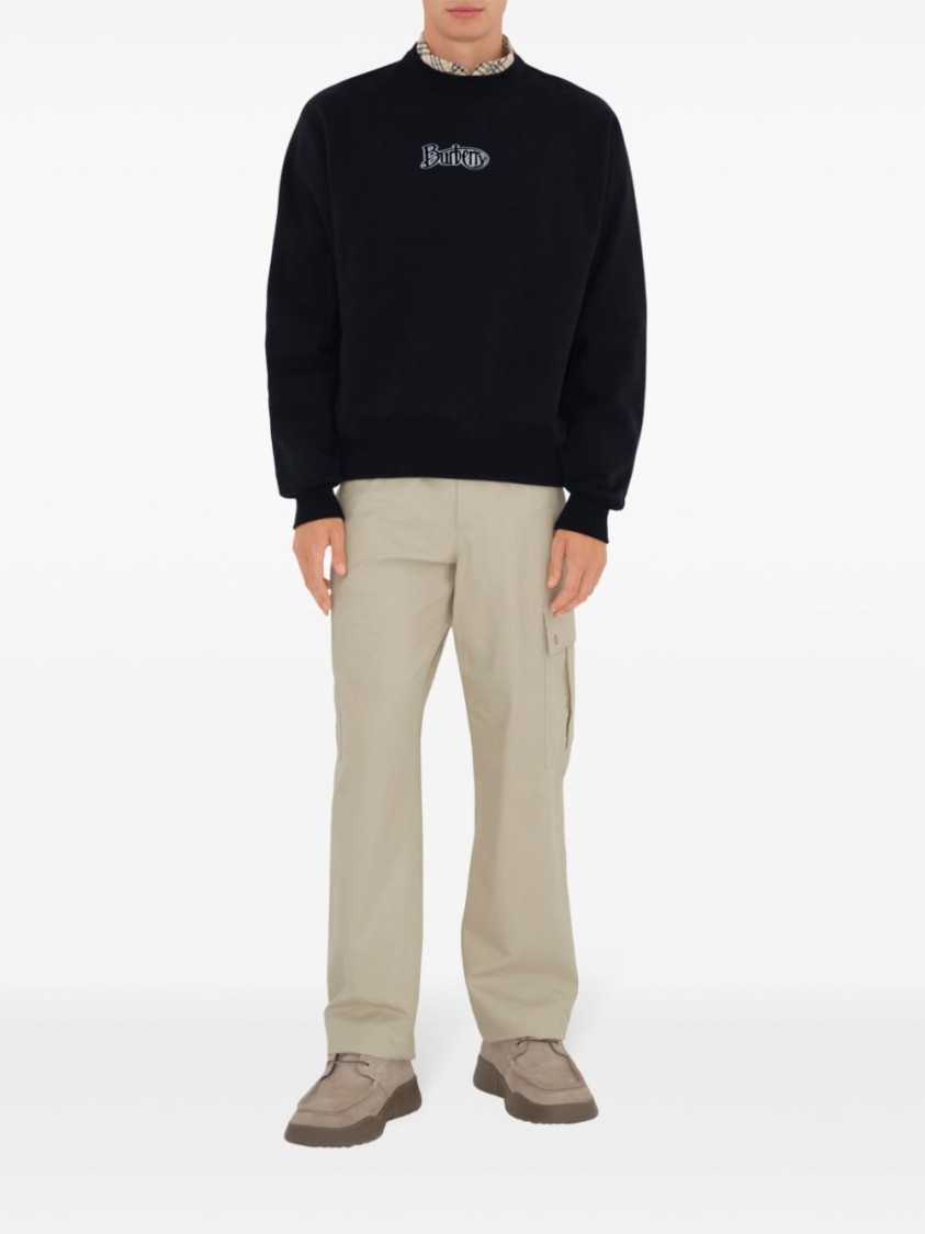 Burberry Black Logo Cotton Blend Sweatshirt In Black