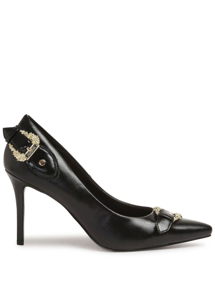 Versace Jeans Couture Black Scarlett Baroque Buckle Heels In Black