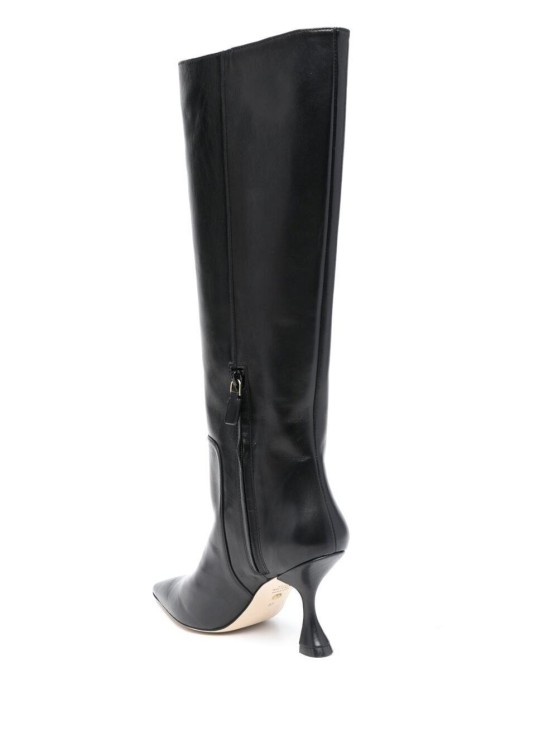 Shop Stuart Weitzman Black Pointed Boots With Spool Heel In Smooth Leather
