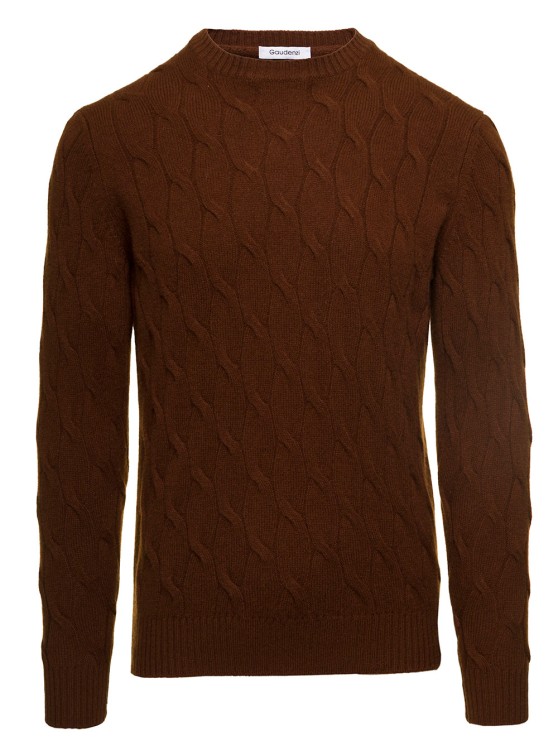 Gaudenzi Brown Cable Knit Sweater In Wool And Cashmere In Black