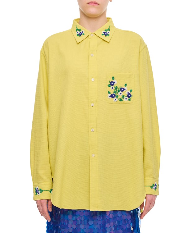 Shop Bode New York Beaded Chicory Ls Cotton Shirt In Yellow