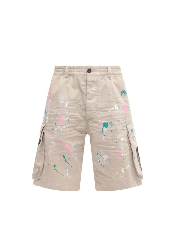 Dsquared2 Cotto Cargo Bermuda Shorts With Paint Stains In Neutrals