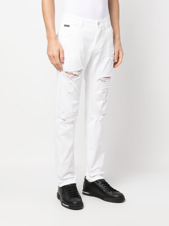 Shop Dolce & Gabbana White Straight Jeans With Distressed Effect