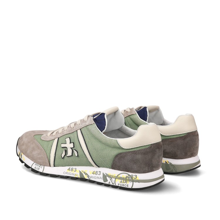 Shop Premiata Lucy Sneakers In Gray Suede And Green Fabric In Multicolor