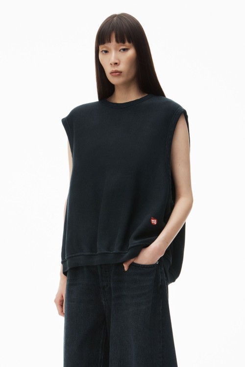 Shop Alexander Wang Logo-print Sleeveless Cotton Knitwear Jumper In Black