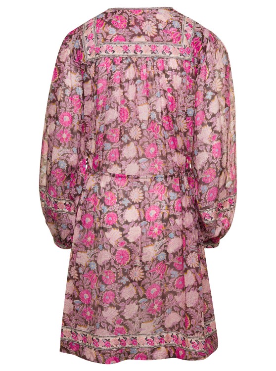 Shop Isabel Marant Étoile Floral Print Pink Mini Dress With Long Sleeves In Cotton