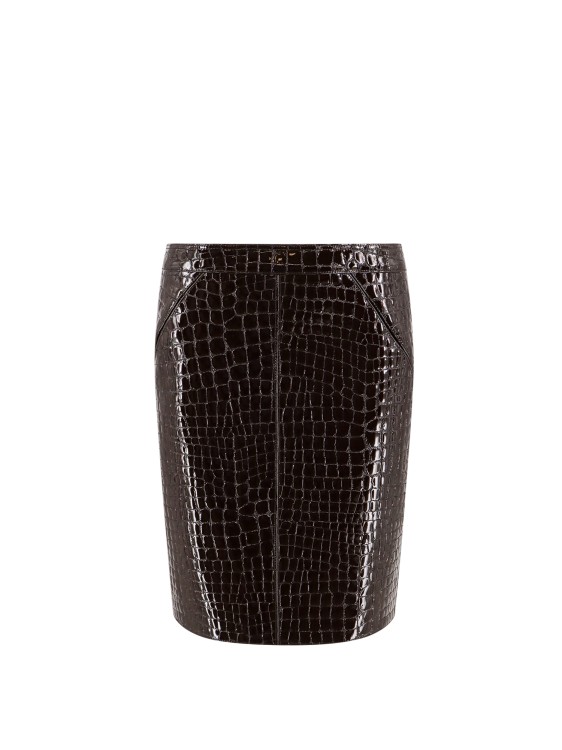 Tom Ford Glossy Croco Goat Leather Skirt In Black