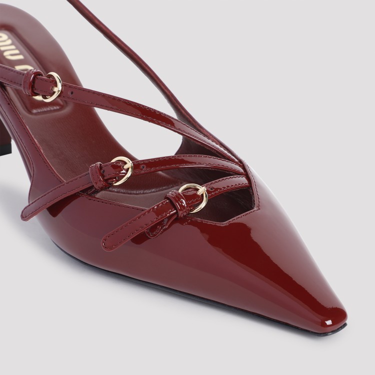 Miu Miu Maroon Slingback Leather Pumps In Red