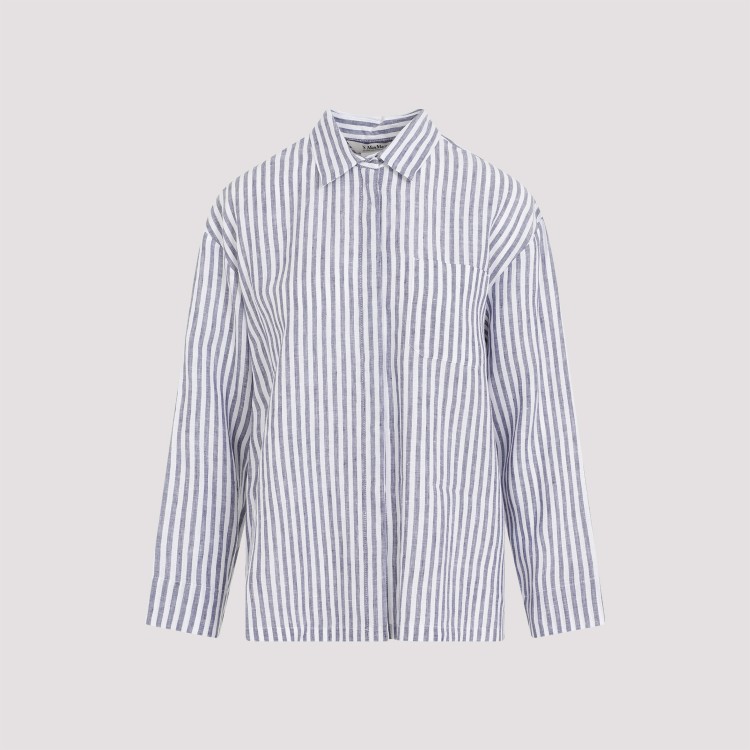 Shop Max Mara Renania Striped White Blue Linen Shirt