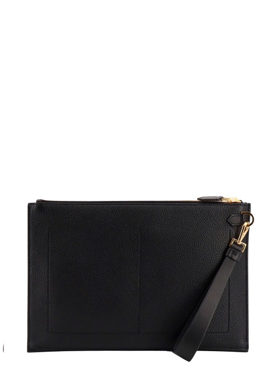 Shop Tom Ford Leather Clutch With Logo Print In Black