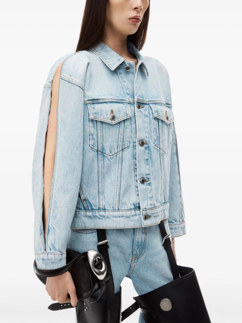 Alexander Wang Falling Back Denim Jacket With Print In Grey