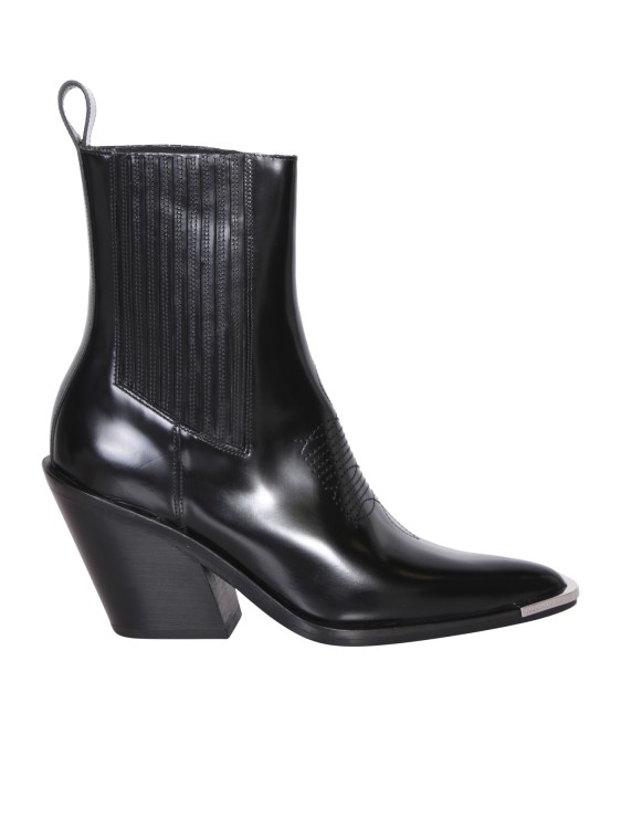 RABANNE BLACK LEATHER COWBOY-INSPIRED ANKLE BOOTS